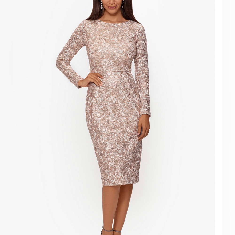 XSCAPE
Midi Shimmer Lace Long Sleeve cocktail wedding guest Dress Size 12- NWT